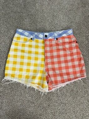Anthropologie FARM Rio Checked Shorts - Yellow & Coral